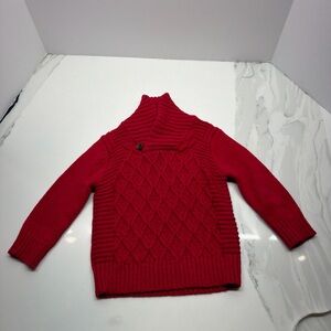Red Cable Knit baby’s  Sweater with Buttoned Funnel Neck